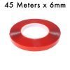 RED Strong Acrylic Transparent Adhesive - Double Sided Heat Resistant - (Polyester Tape) - 45 Meters in Length - 6mm Width