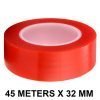 RED Strong Acrylic Transparent Adhesive - Double Sided Heat Resistant - (Polyester Tape) - 45 Meters in Length - 32mm Width
