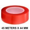 RED Strong Acrylic Transparent Adhesive - Double Sided Heat Resistant - (Polyester Tape) - 45 Meters in Length - 44mm Width