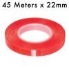 RED Strong Acrylic Transparent Adhesive - Double Sided Heat Resistant - (Polyester Tape) - 45 Meters in Length - 22mm Width